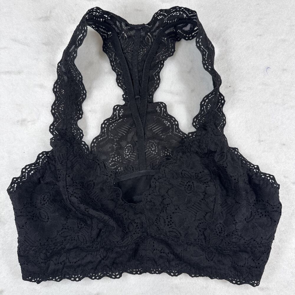 Felina Size M Women Black Lace Wireless Pull On Racerback Bralette Bra